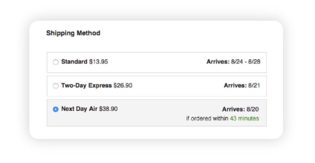 post purchase experience proper shipping method selection example