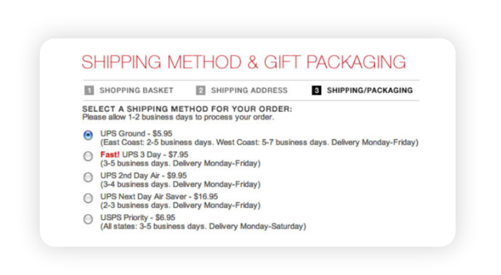 post purchase experience Sephora shipping method example