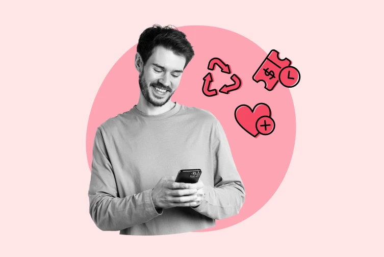 man using phone and smiling because of post purchase emails