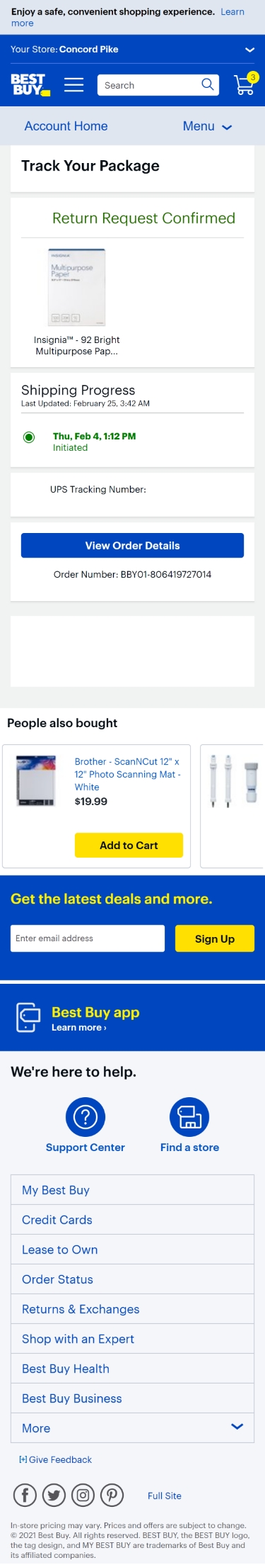 bestbuy return tracking page mobile
