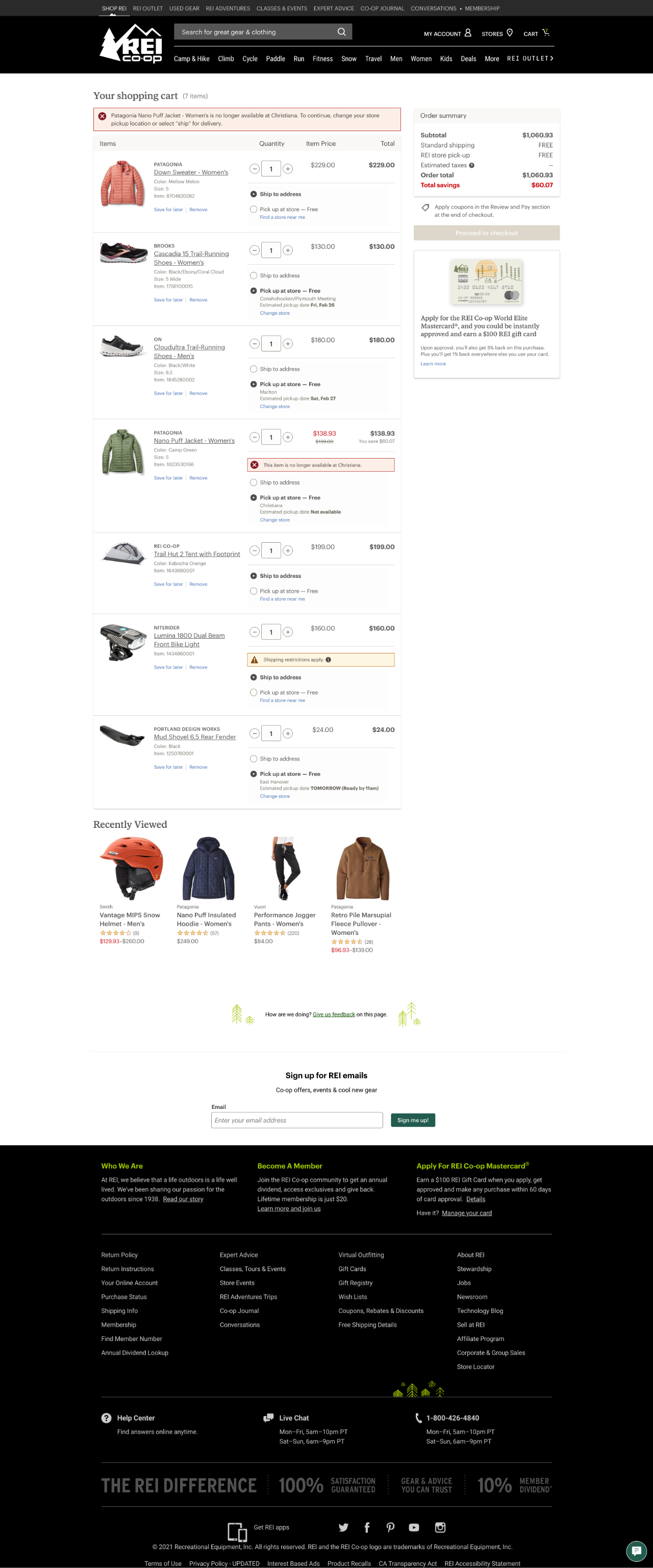 rei cart page