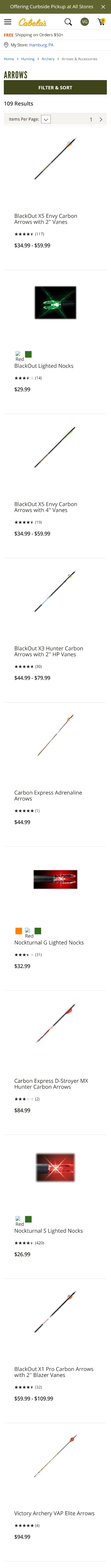 cabelas category page mobile