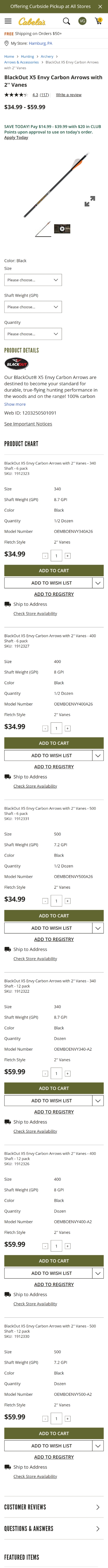 cabelas product page mobile