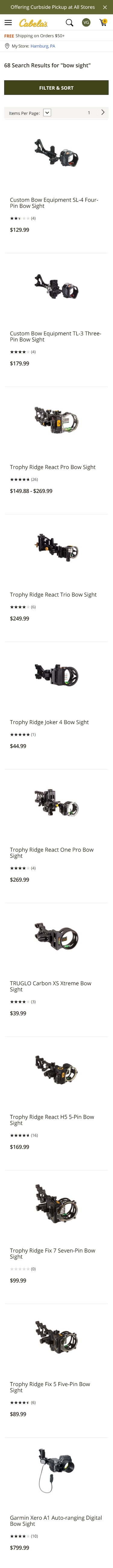 cabelas search result page mobile
