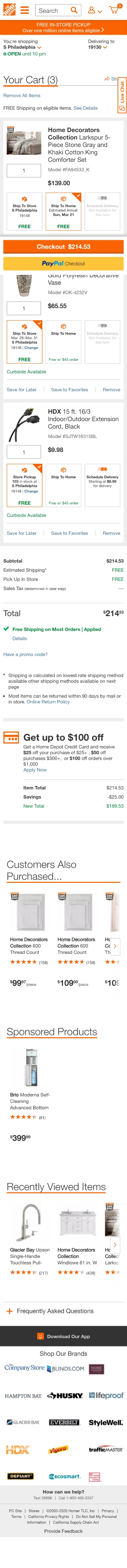 homedepot cart page mobile