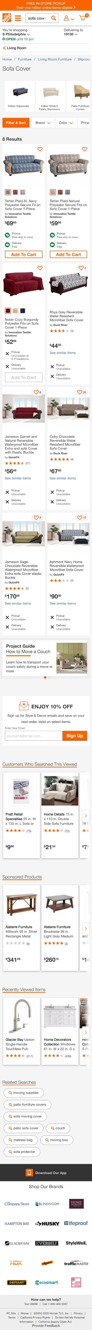 homedepot search result page mobile