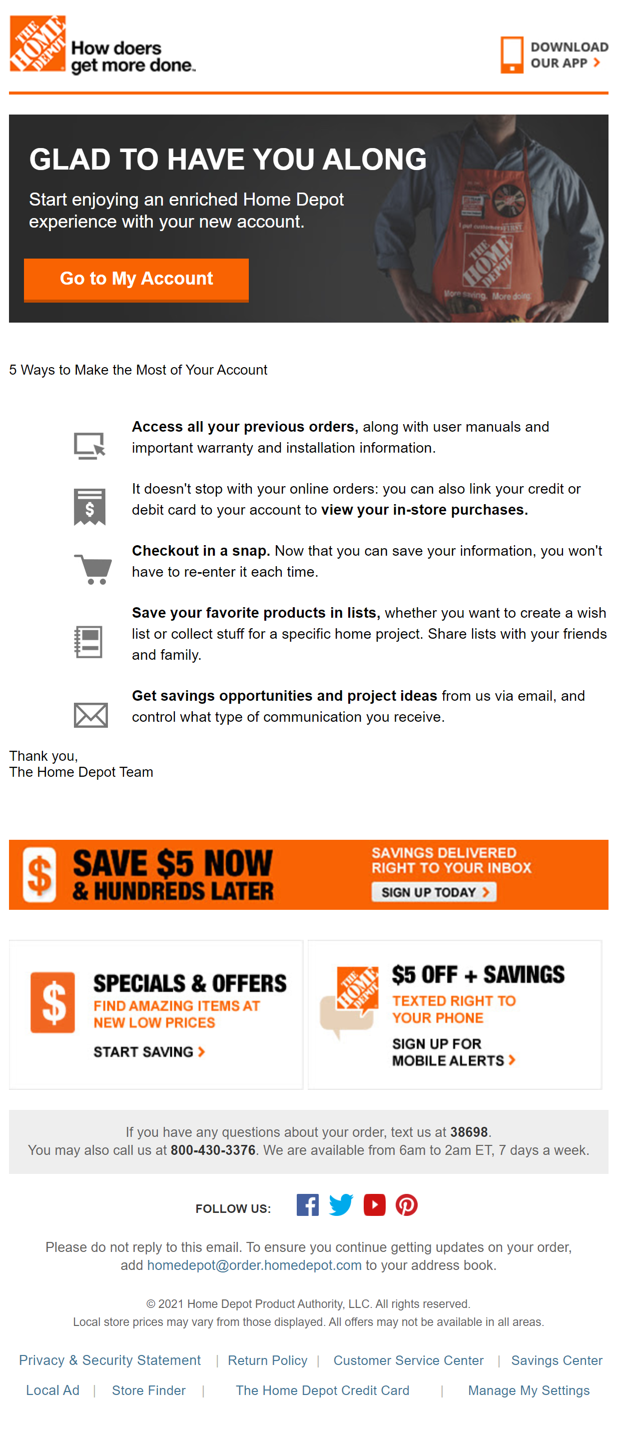 homedepot welcome email