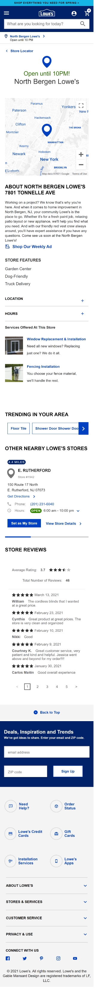 lowes store detail page mobile