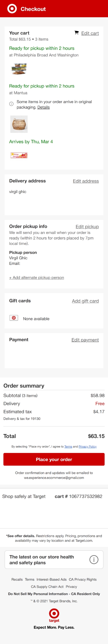 target checkout page mobile