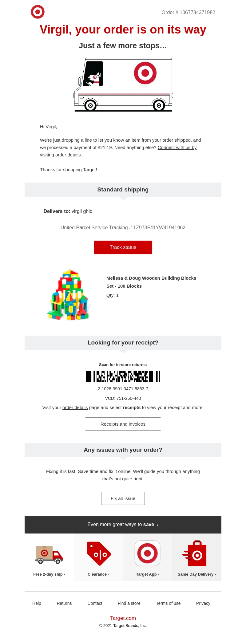 target order shipped email