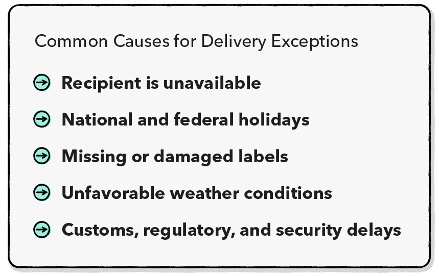 Common causes for delivery exceptions