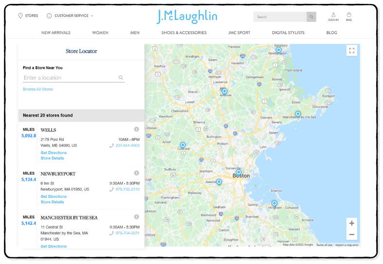 JML store or dealer locator map