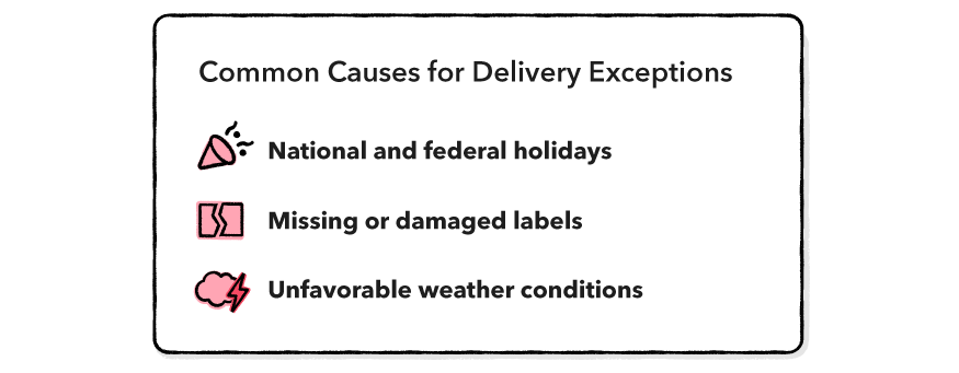 common causes for delivery exceptions
