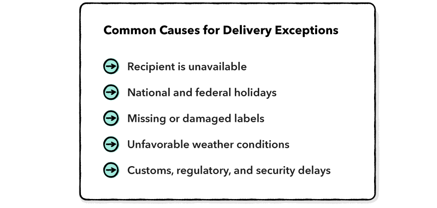 common causes for delivery exceptions