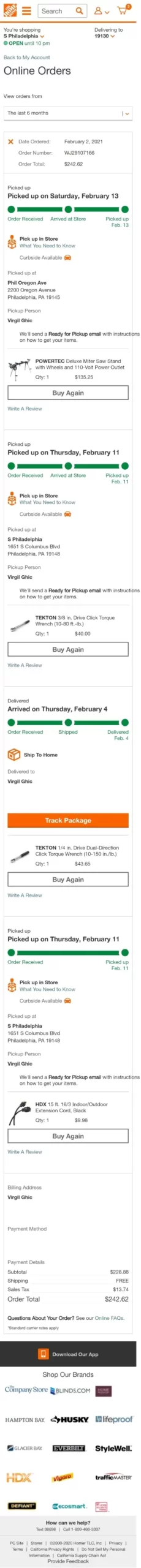 homedepot order view mobile