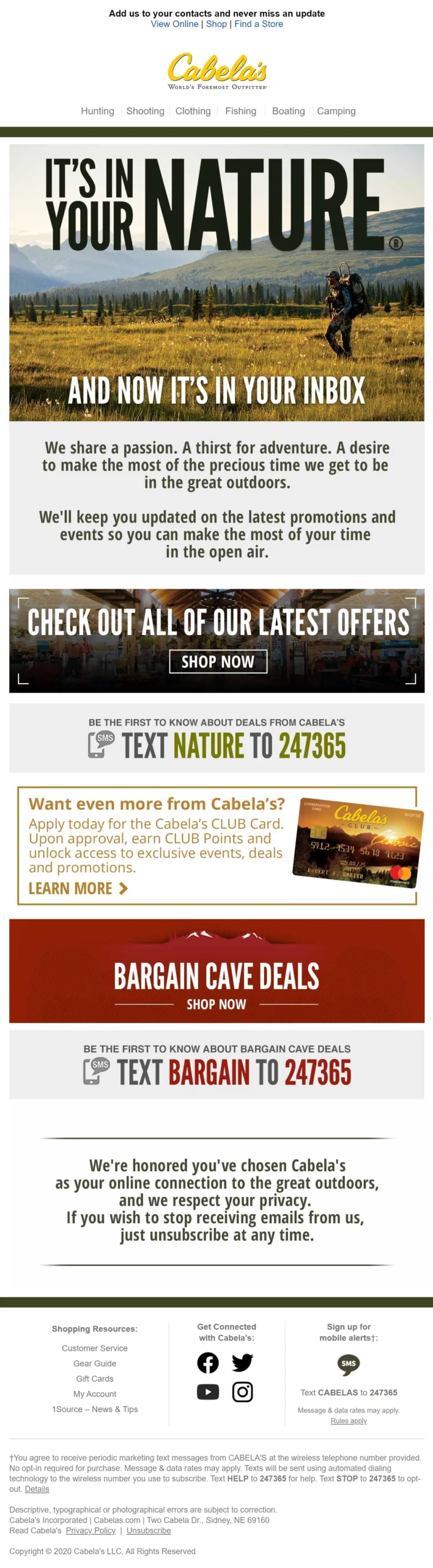 cabelas welcome email