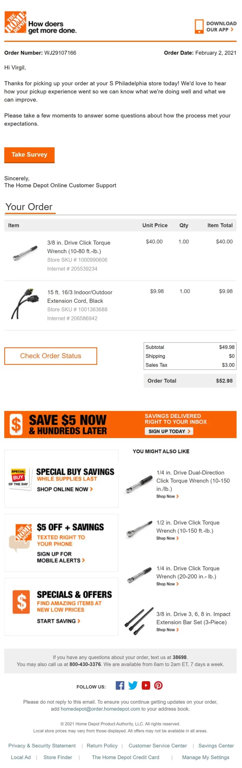 homedepot order shipped email
