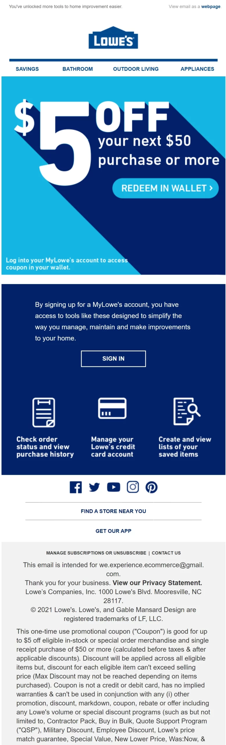 lowes welcome email