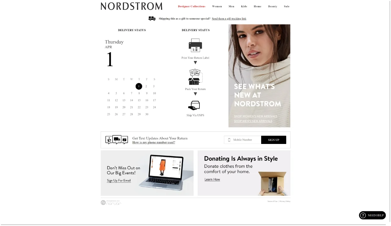 nordstrom return tracking page desktop