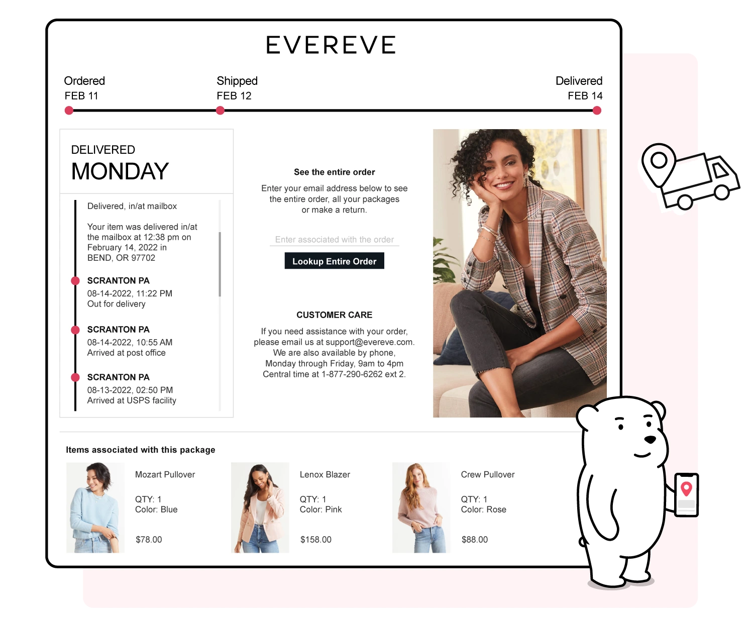 Evereve using branded order tracking page