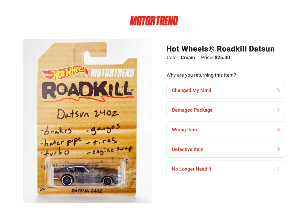 choosing a return reason for returning a MotorTrend product