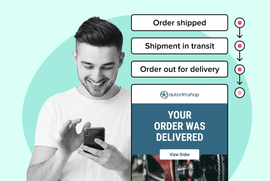 man receiving shipping notifications during outbound logistics