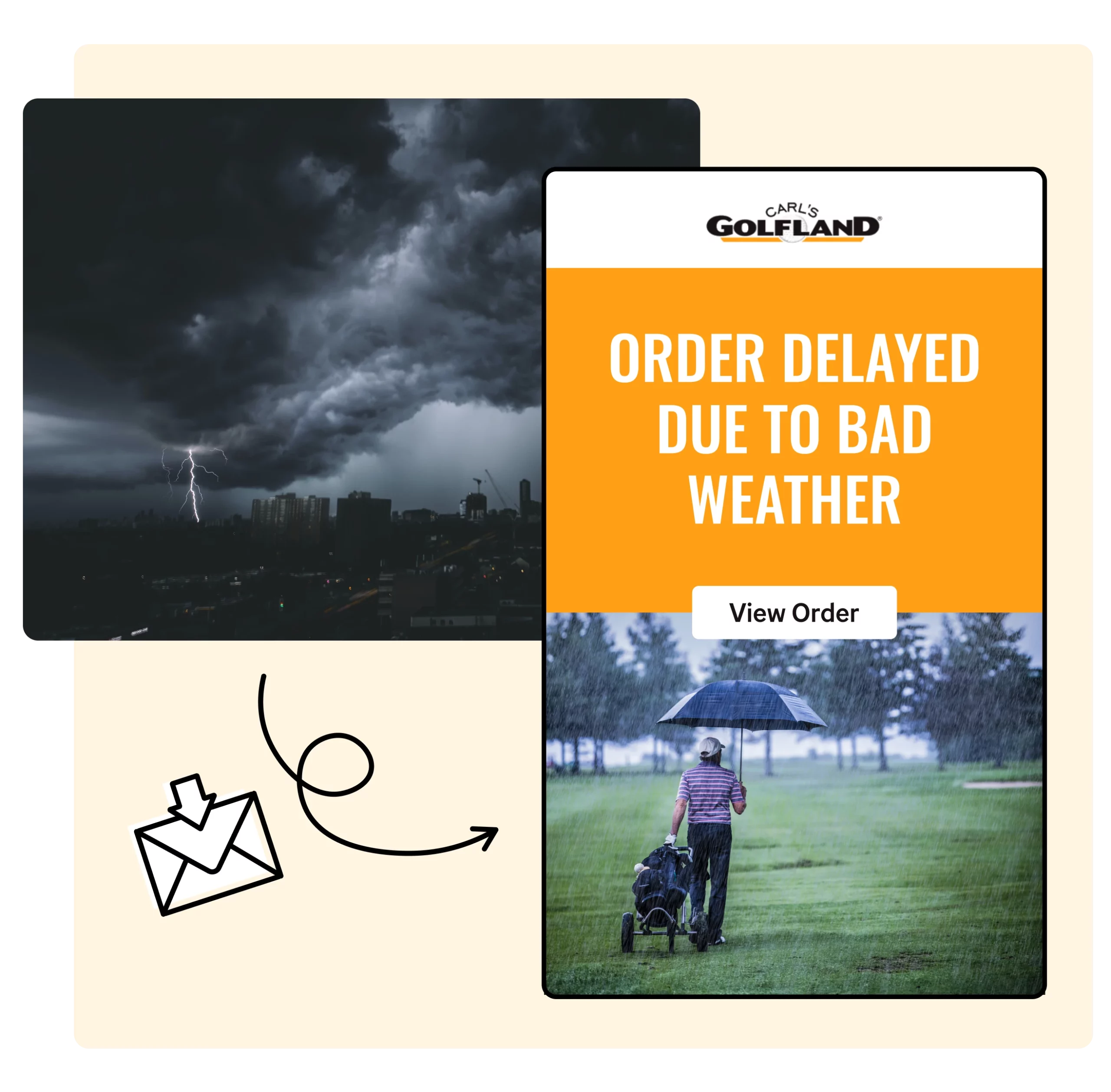 order delay due to bad weather notification - carls golfland