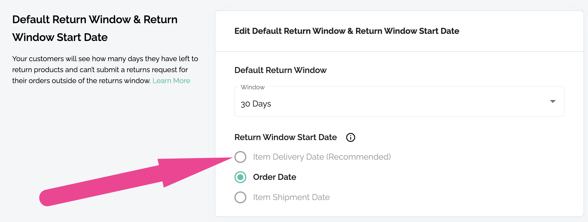 Calculate return policy based on the item delivery date
