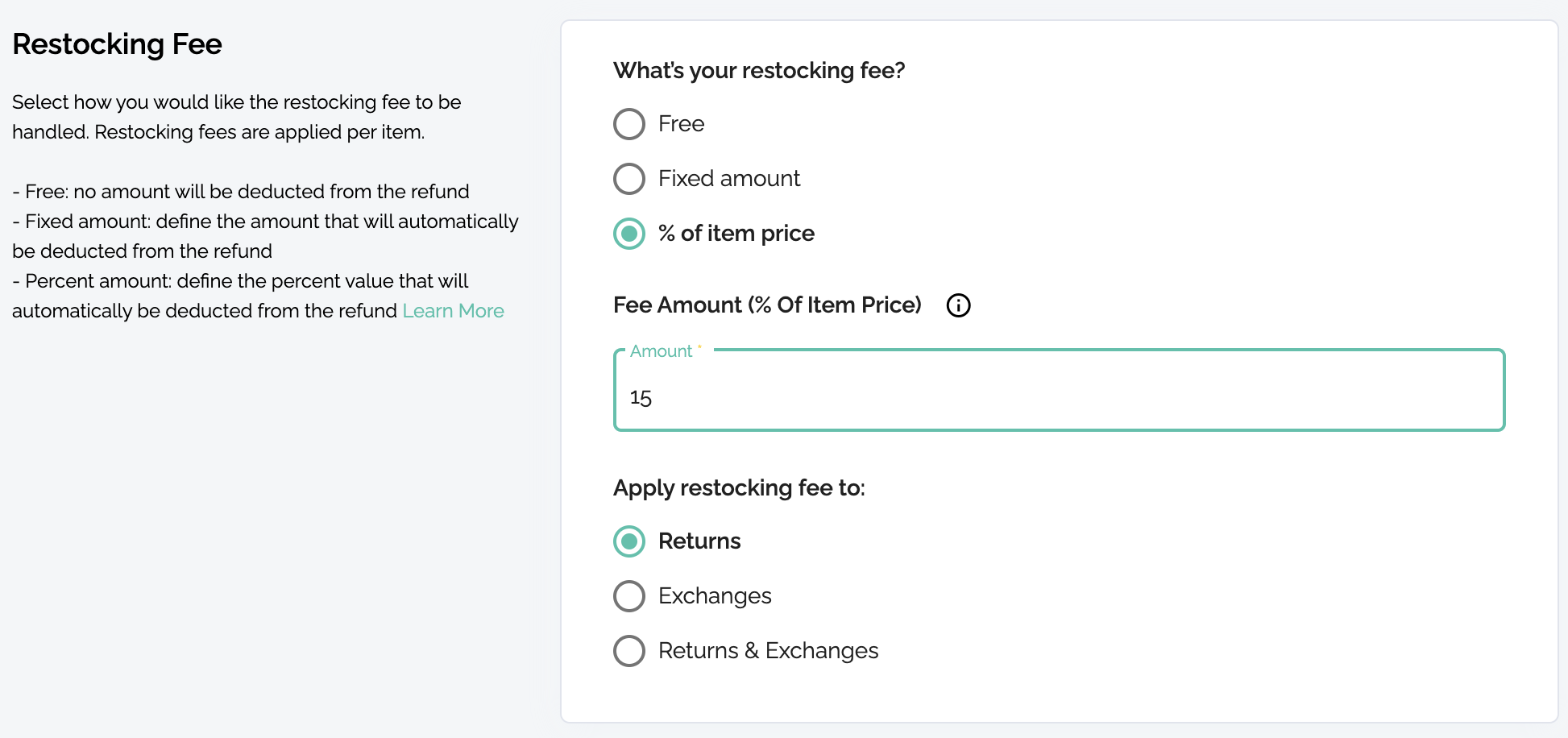Charge restocking fees for specific products
