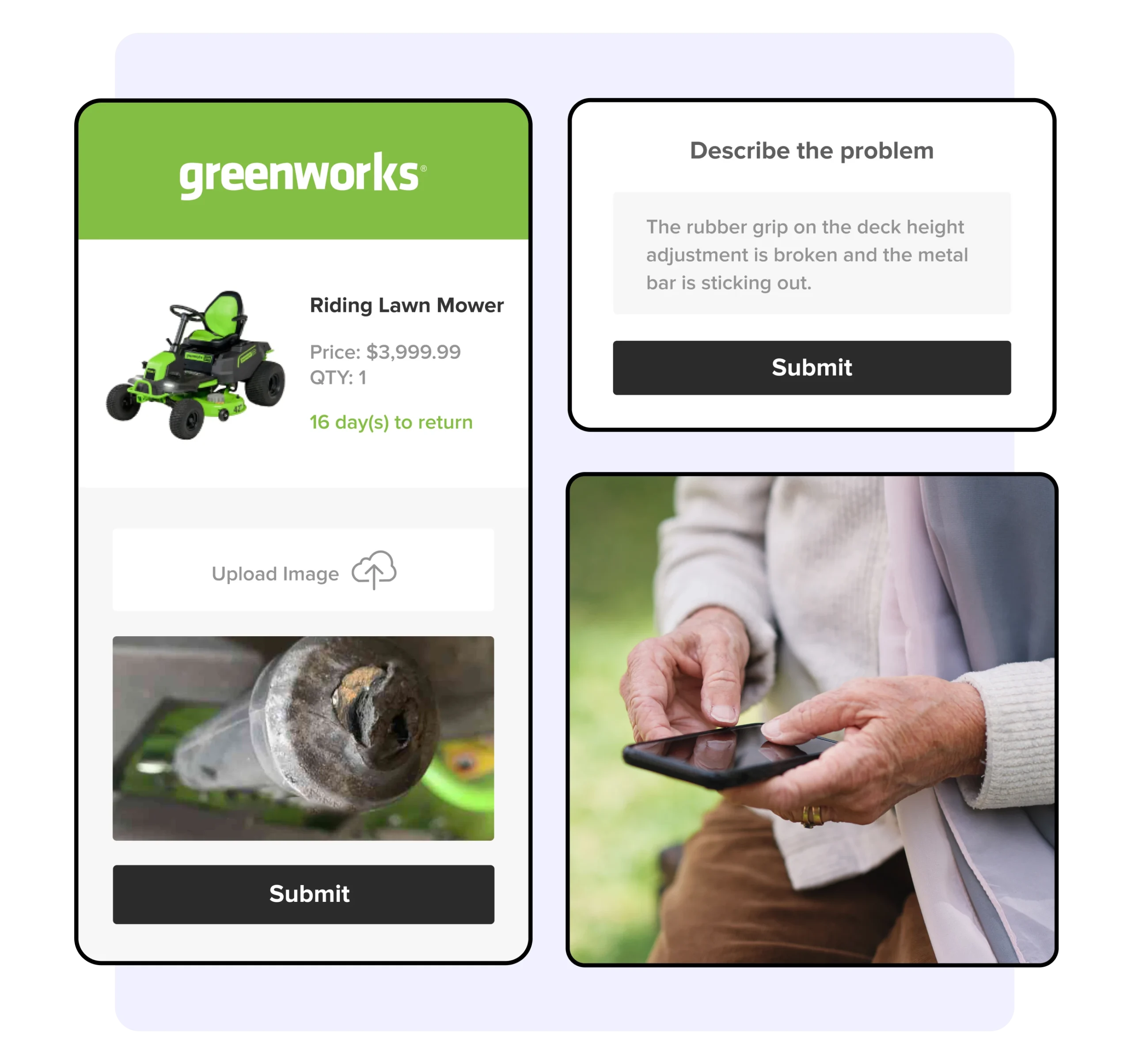 Collect Product Images and Feedback to automate returns management 2 greenworks