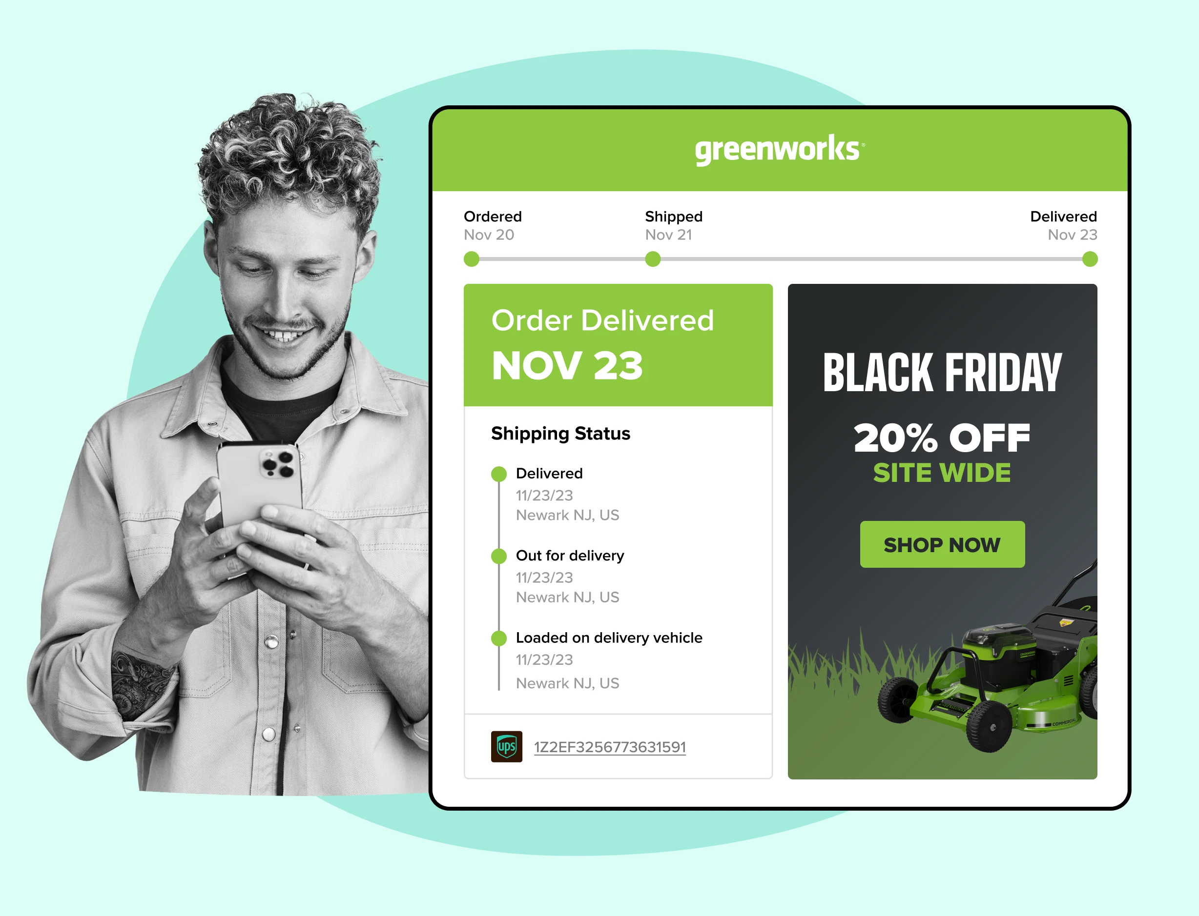 Greenworks using WeSupply Tracking Page to promote Black Friday campaign