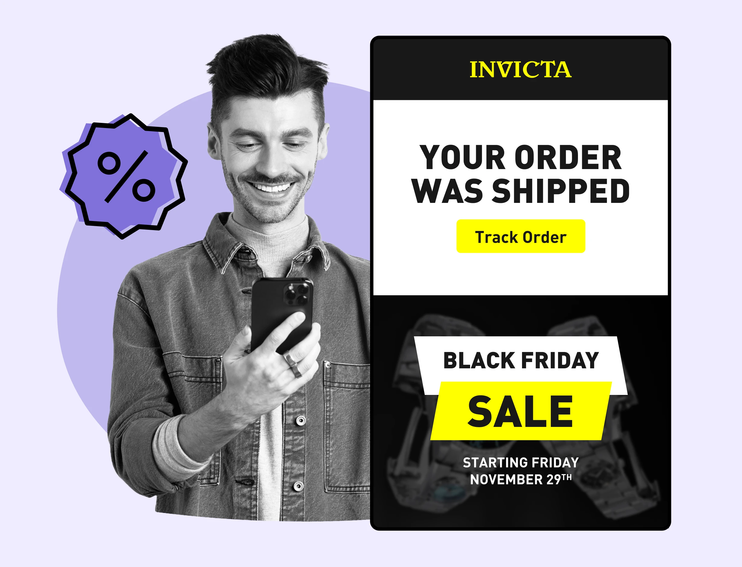 Invicta Watches using WeSupply Order notifications to promote Black Friday campaign