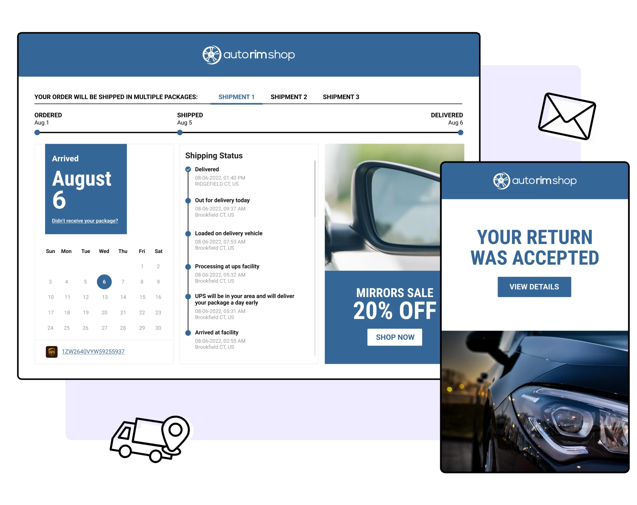Autorimshop using WeSupply order tracking and notifications