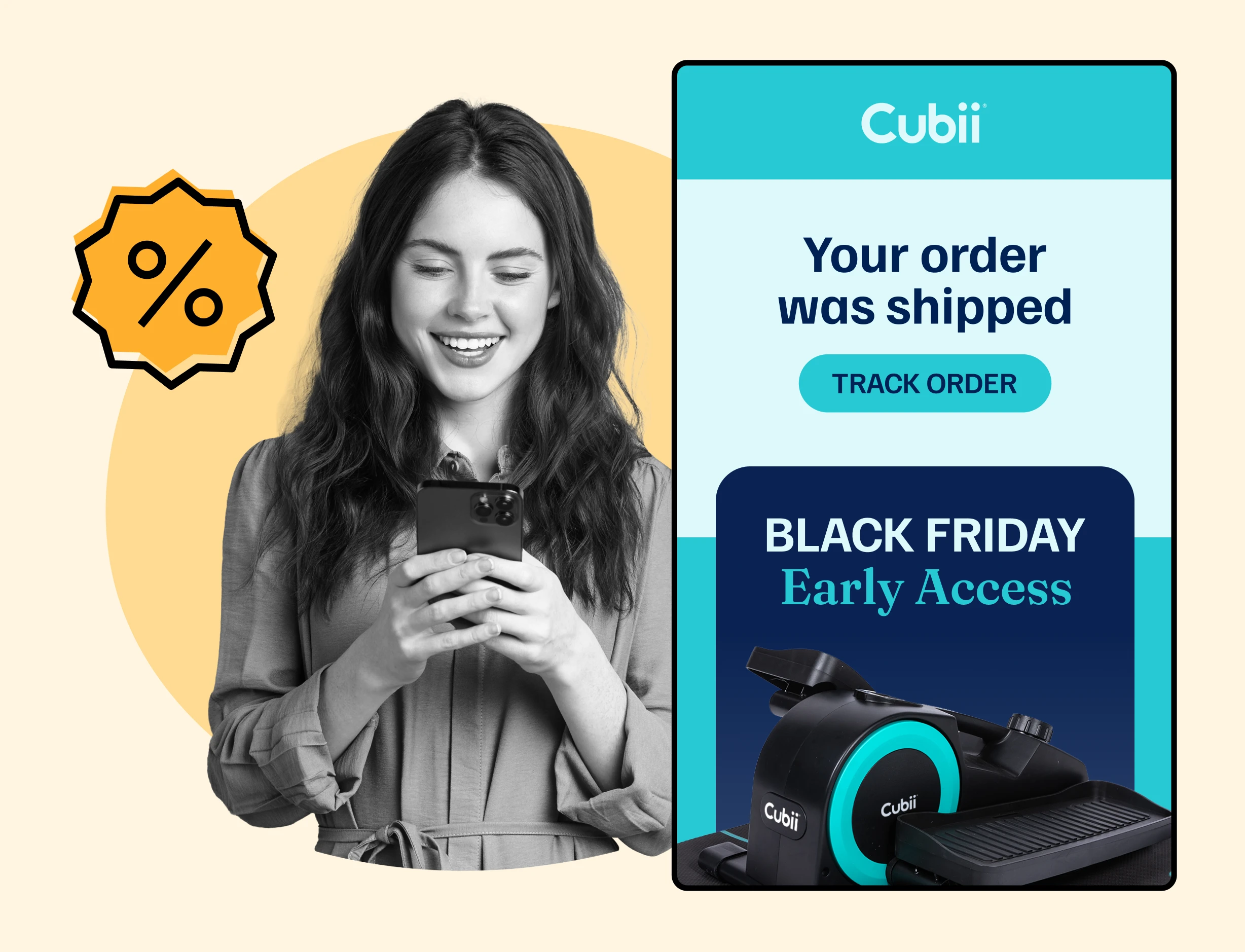 Cubii using WeSupply order status mail notification to promote Black Friday campaign