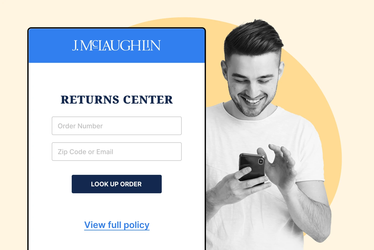 JMcLaughlin using WeSupply order lookup page to promote return policy