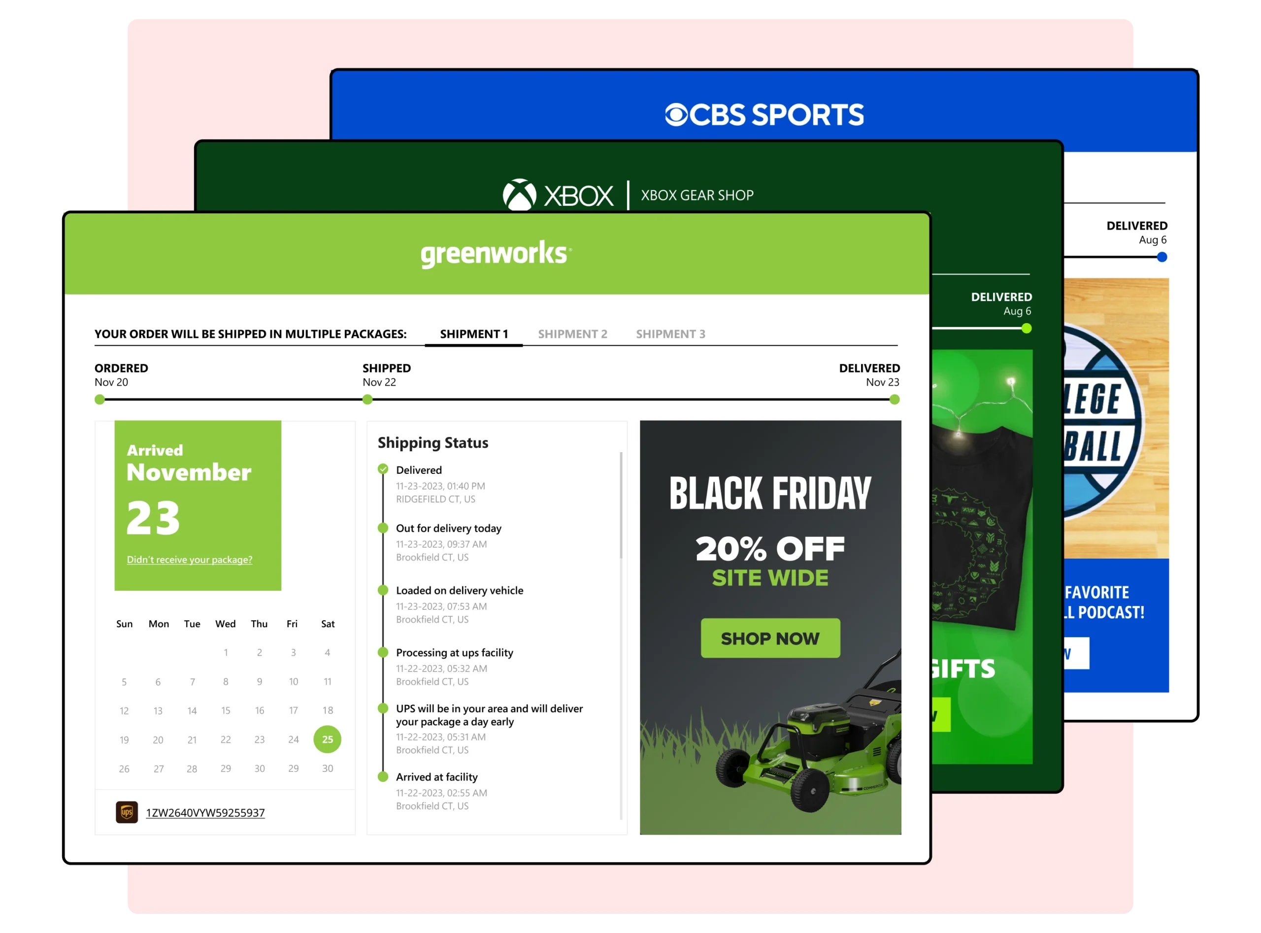 Greenworks using WeSupply branded tracking page to promote Black Friday campaign