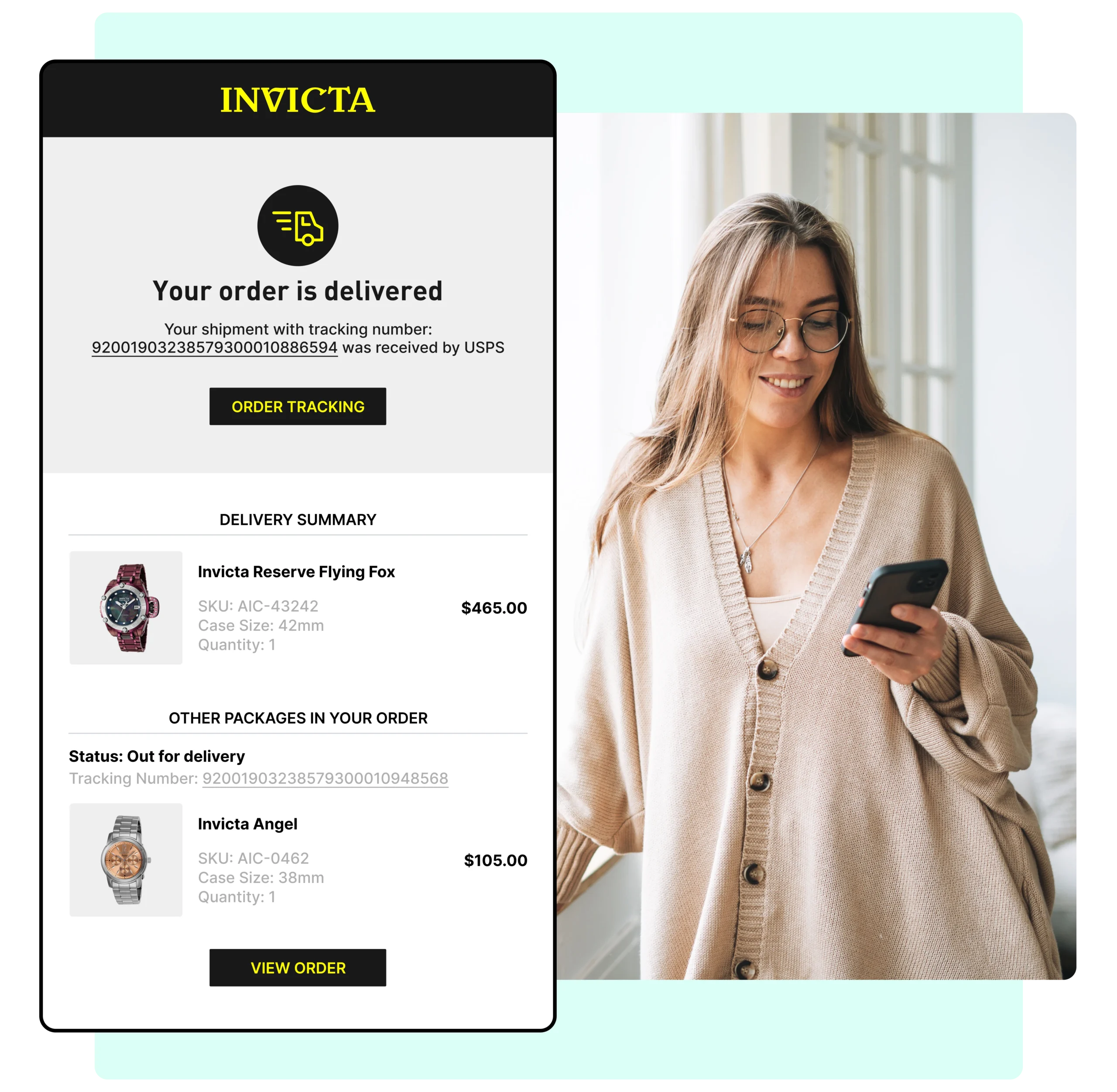 Invicta Watches using WeSupply split shipment notifications