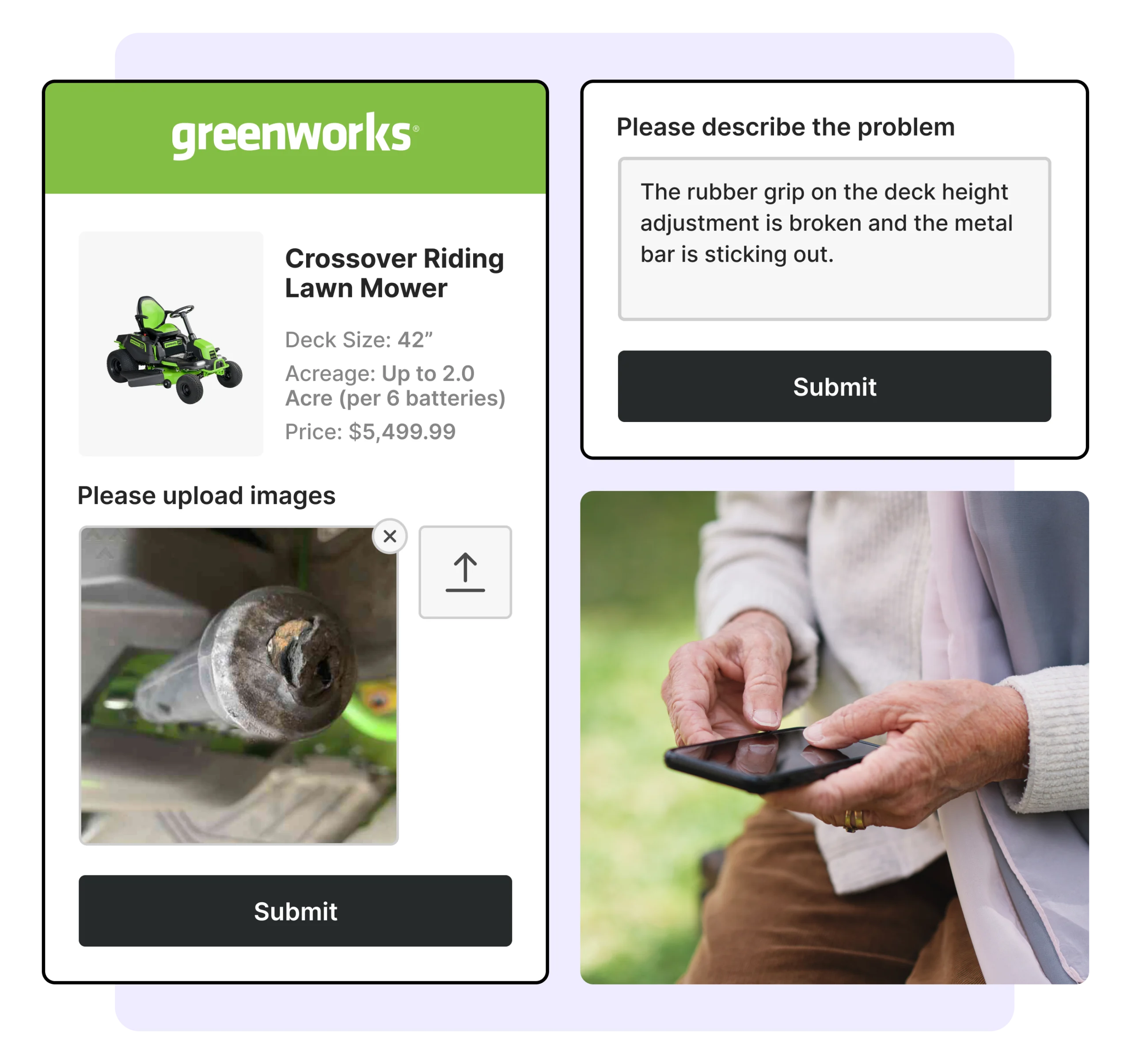 Collect Product Images and Feedback to automate returns management 2 greenworks