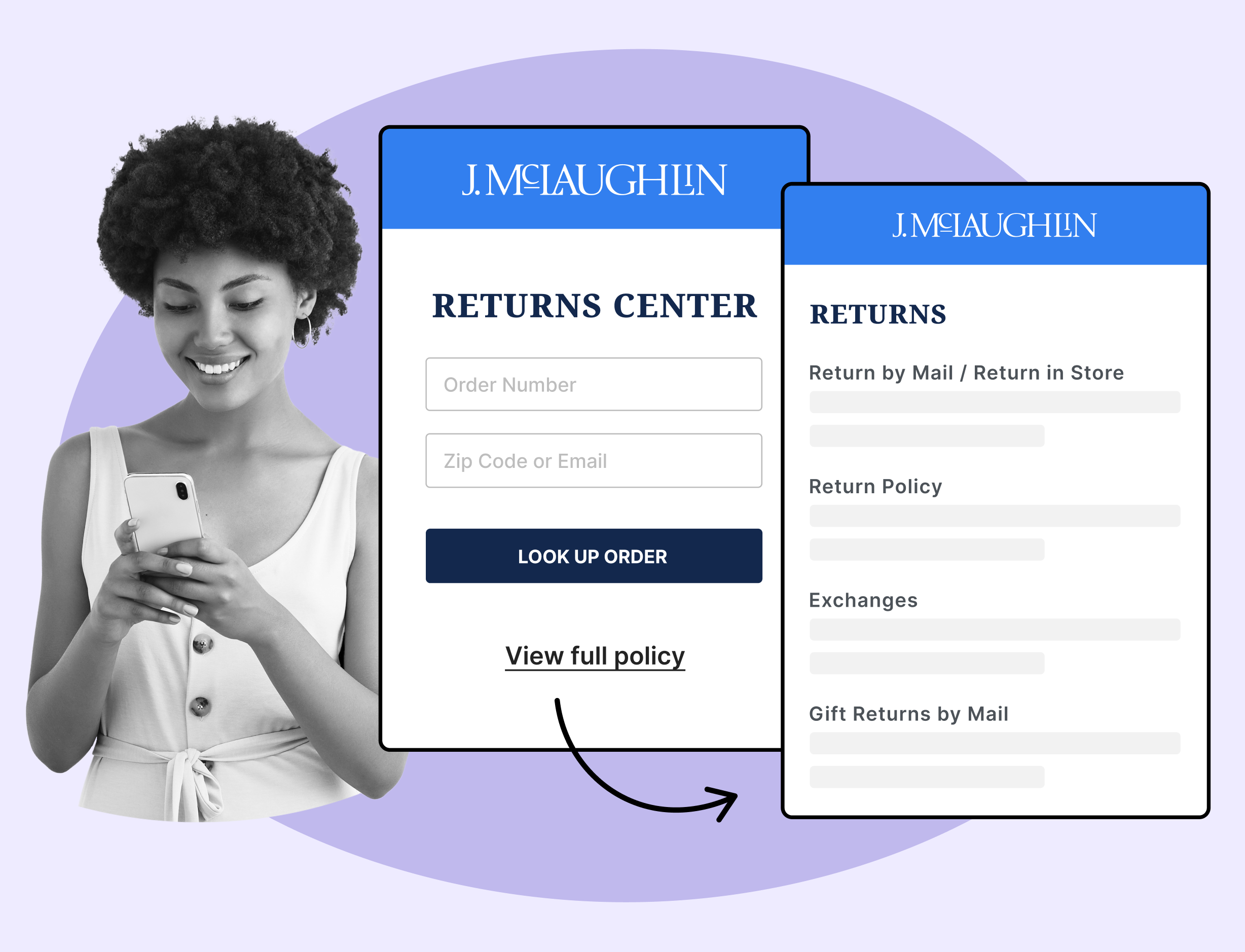 JMcLaughlin using WeSupply return center page to promote return policy page