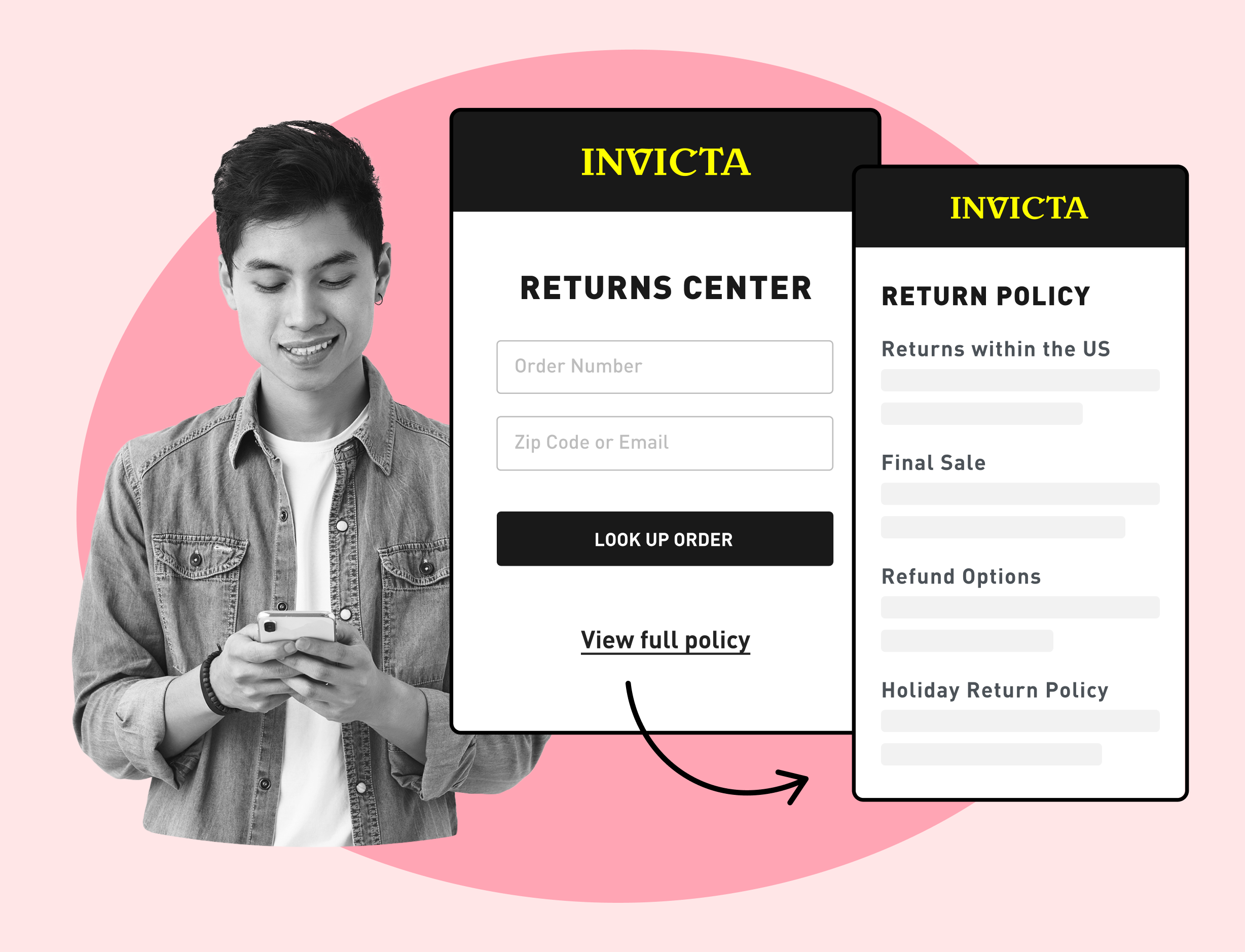 Invicta using WeSupply return center page to promote return policy page