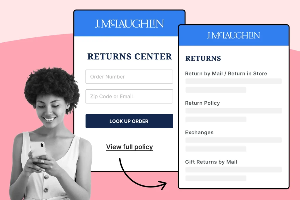 JMcLaughlin using WeSupply return center page to promote return policy page