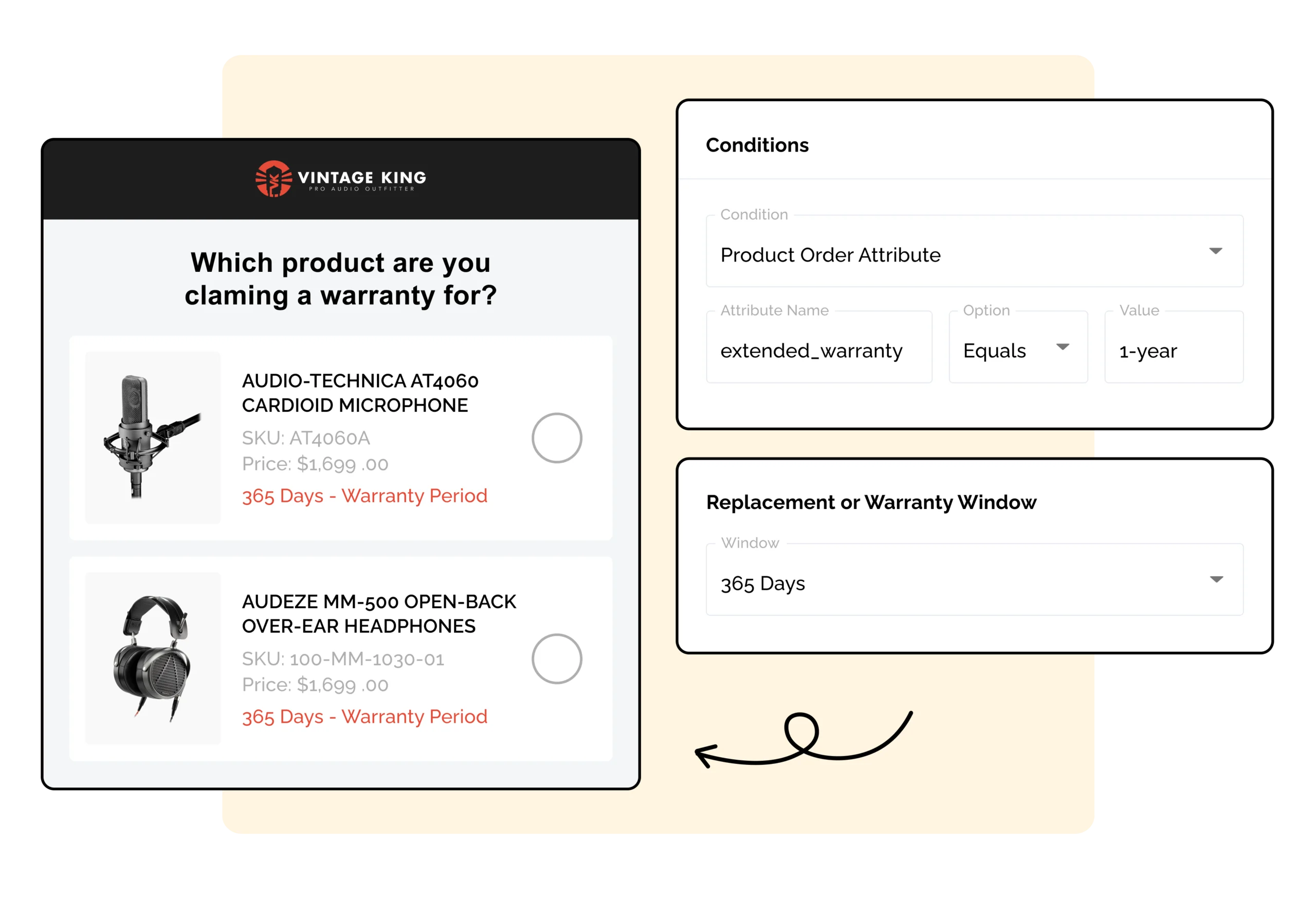 Vintage King using WeSupply return rules to extend warranty window