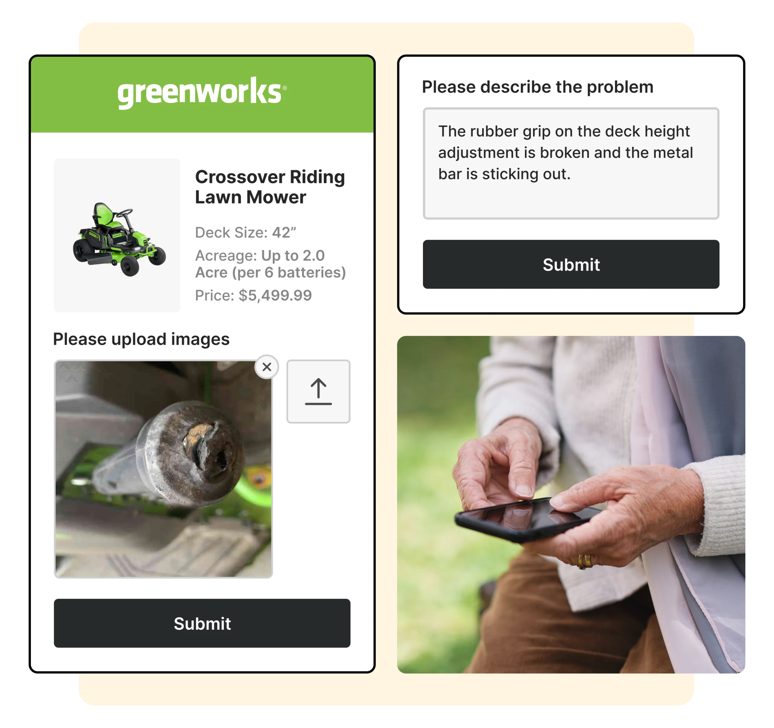 greenworks tools using WeSupply to Collect Product Images and Feedback to automate returns management