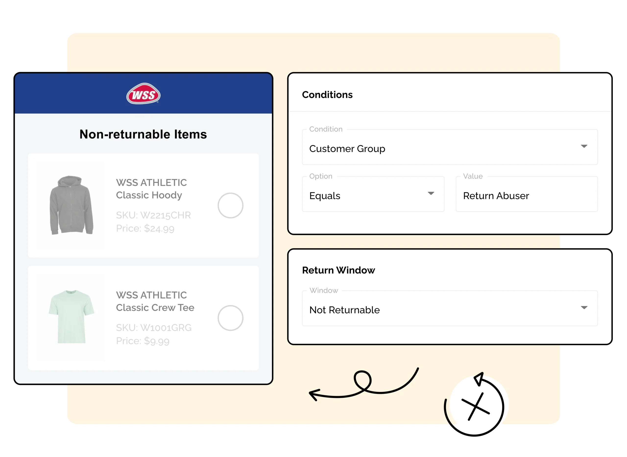 WSS using WeSupply return rules to prevent return abuse
