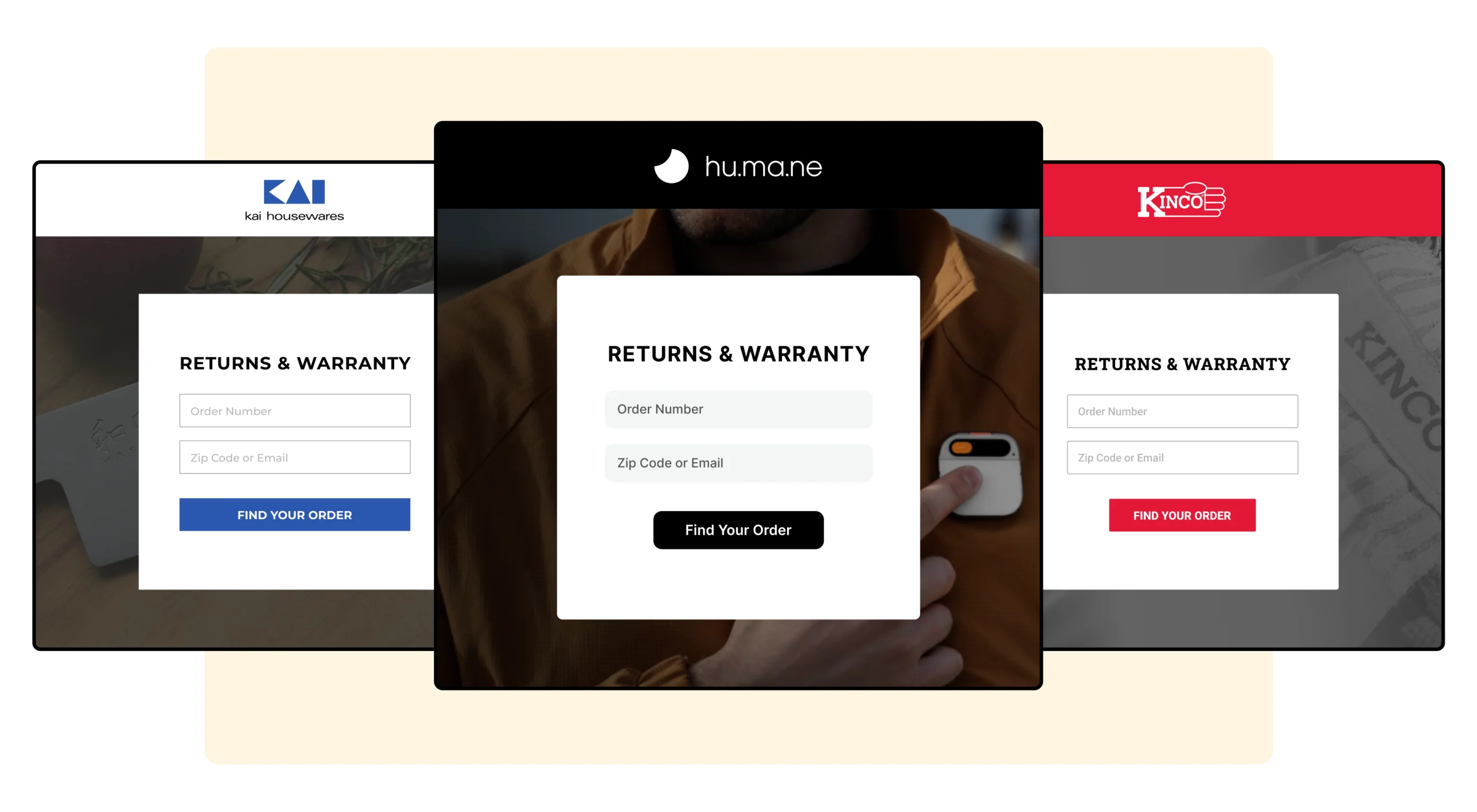Humane KAI USA Kinco using WeSupply branded return and warranty center