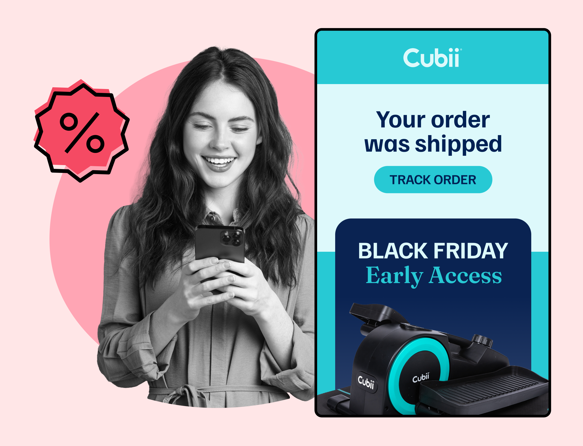 Cubii using WeSupply order status mail notification to promote Black Friday campaign