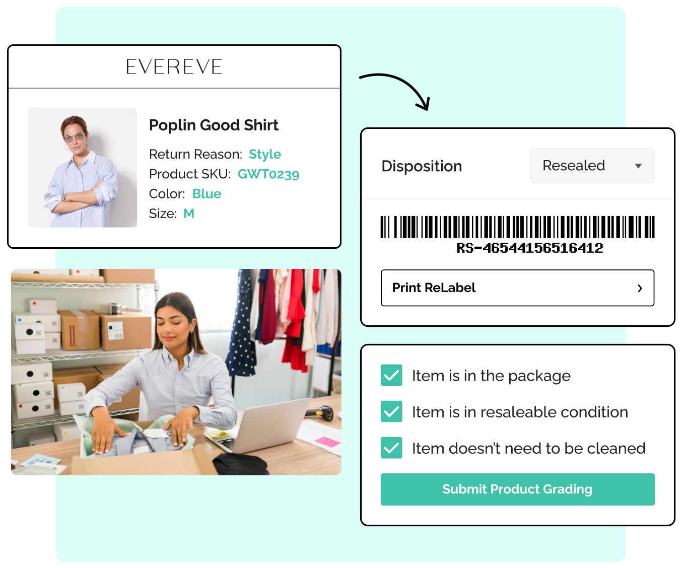 Evereve Using WeSupply Return Quality Control Product Grading - Return Disposition Label