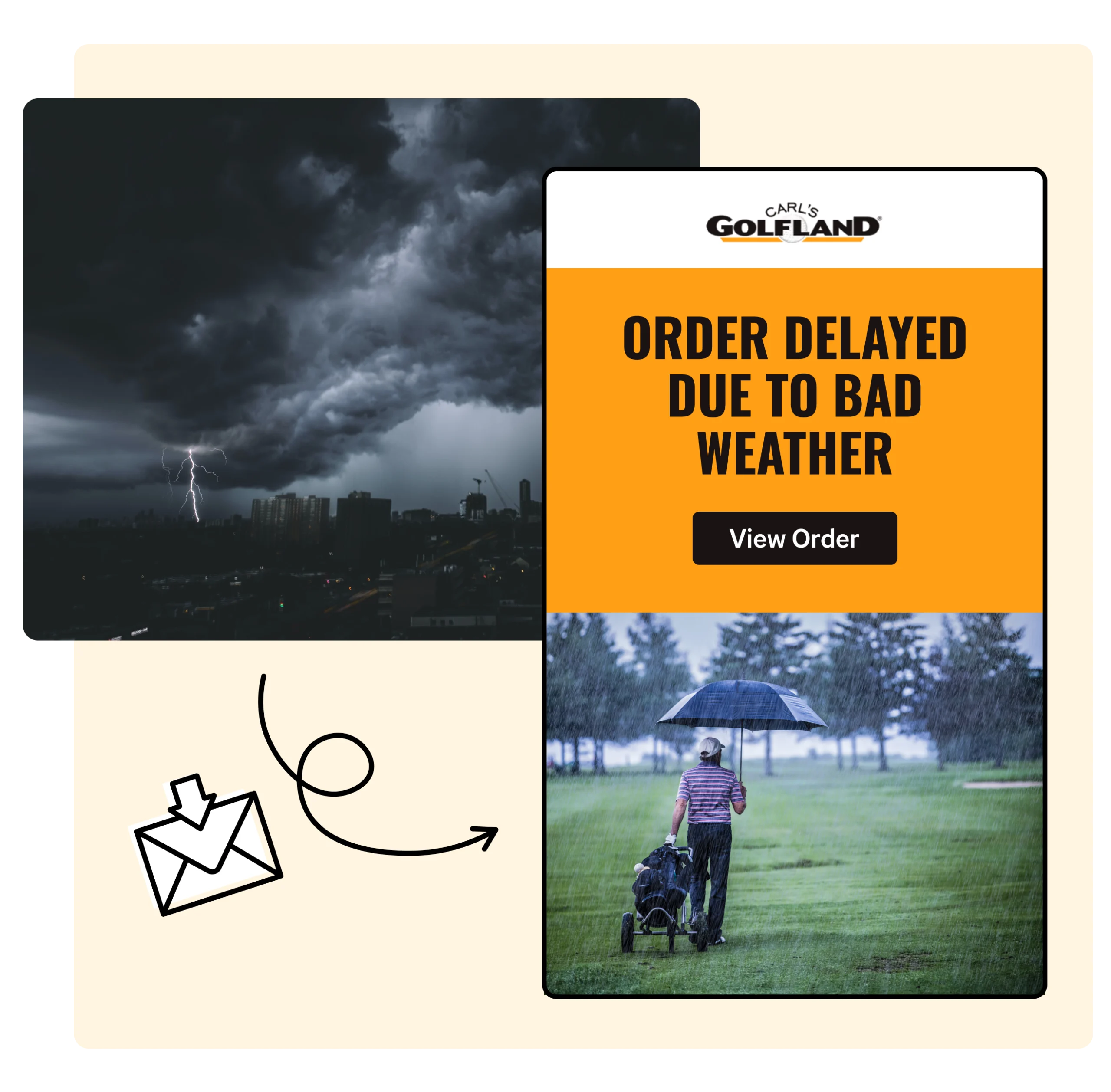 order delay due to bad weather notification - carls golfland