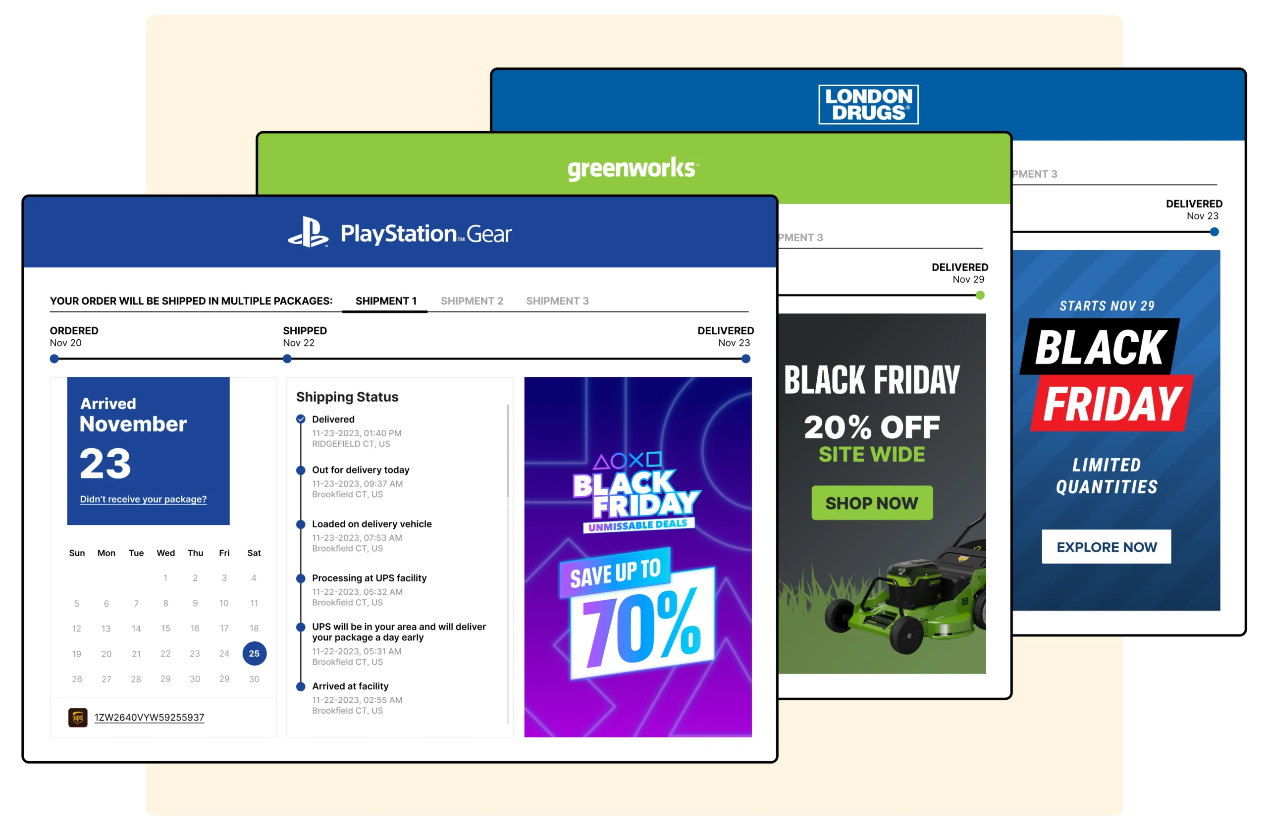 PlayStation Greenworks London Drugs using WeSupply branded tracking page to promote Black Friday campaign