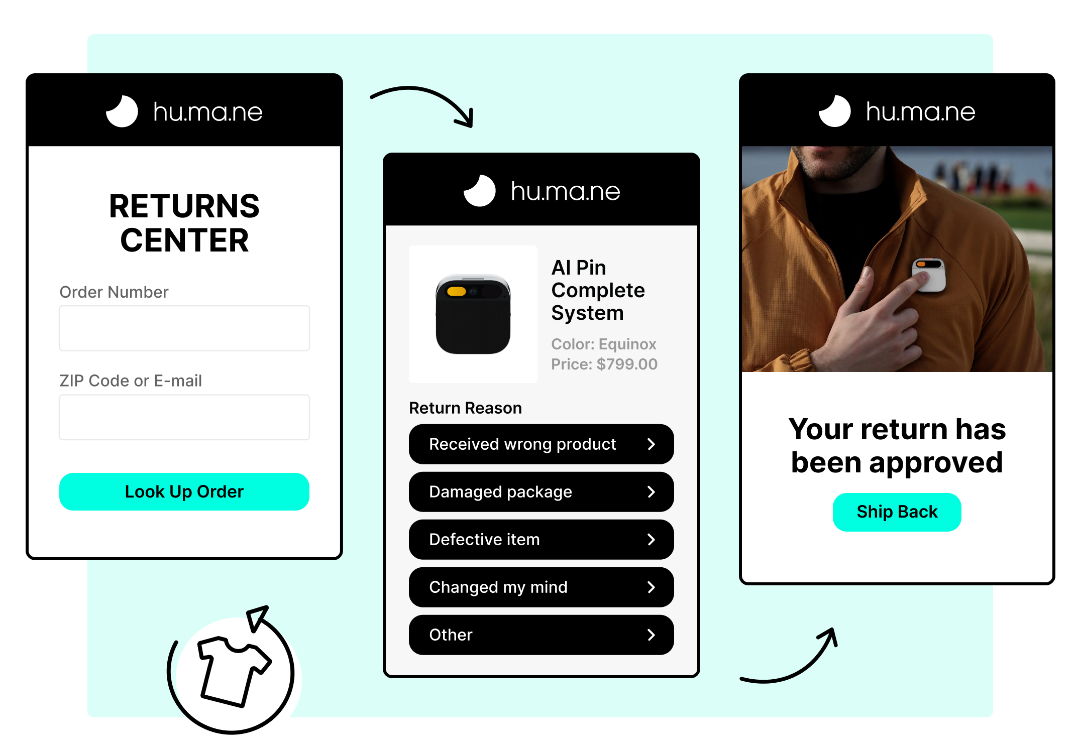 Humane ai pin using WeSupply self service returns